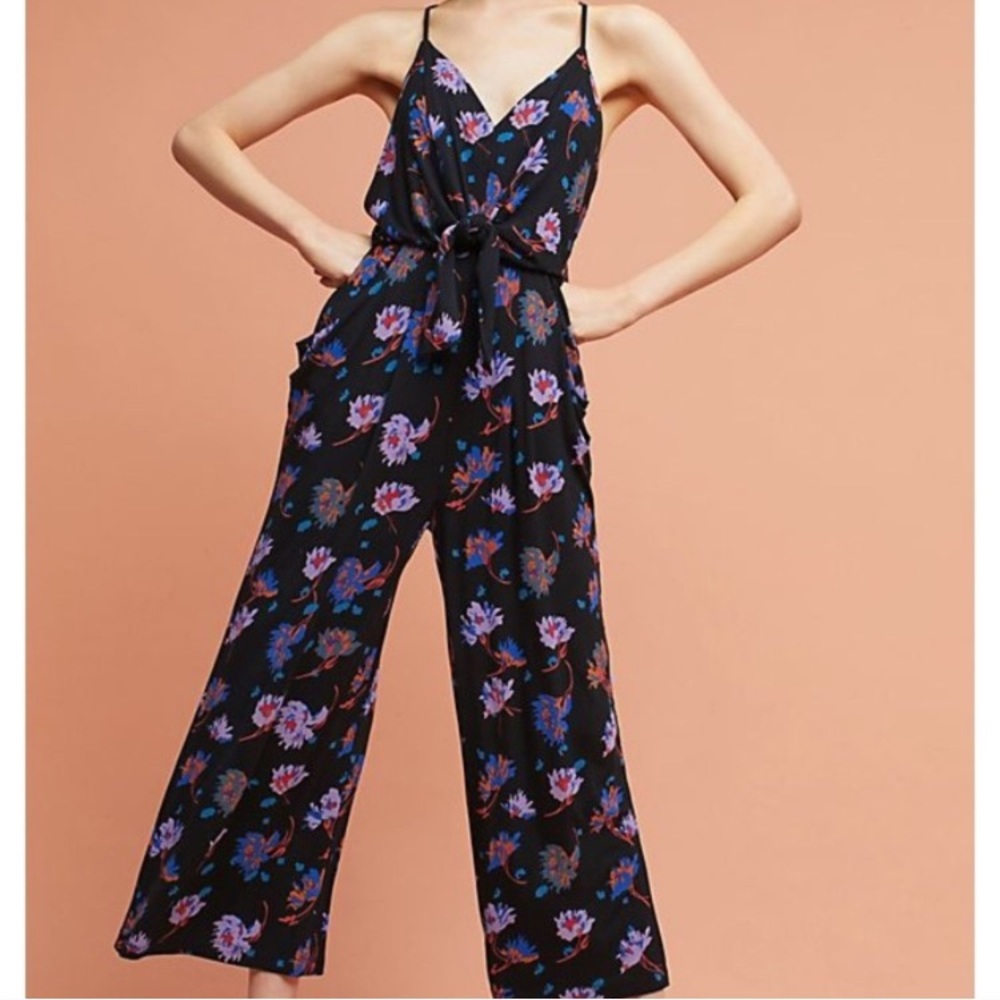 NWOT Anthropologie Black Floral Jumpsuit size S
